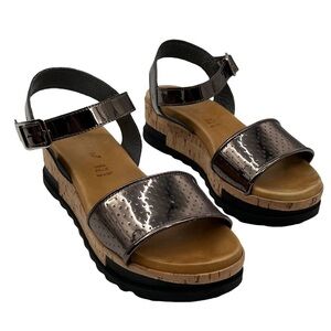 Piampiani Gun Metal And Black Leather Cork Platform Sandals Size 38 Women’s